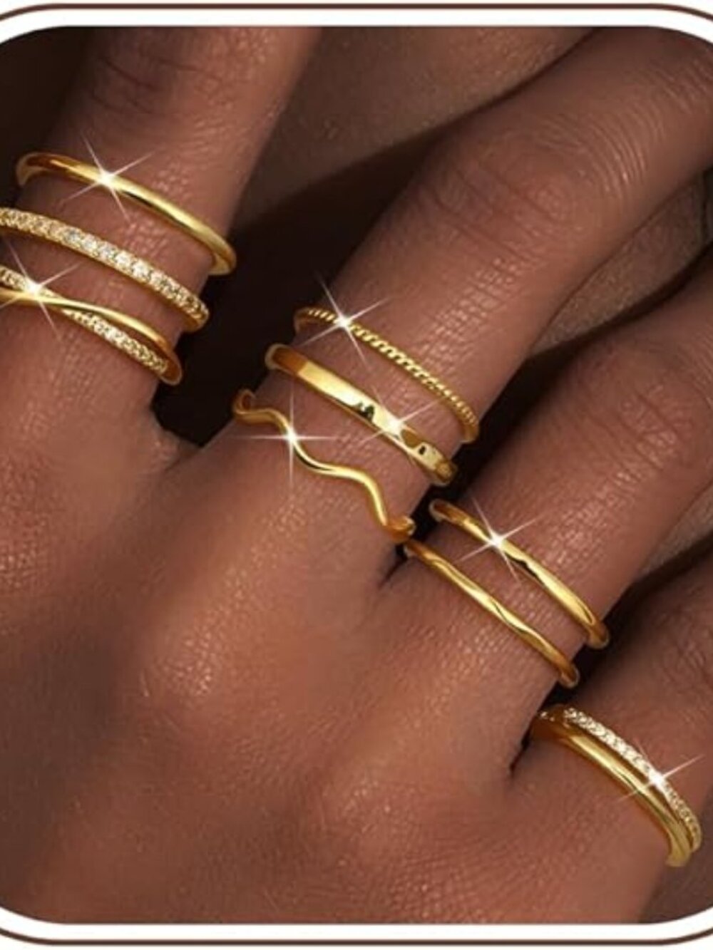 Tungary Adjustable Stackable Rings for Women Non Tarnish CZ Ring Set